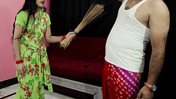 Husband Beats Wife With Broom, Then Nephew Fucks Her – Hindi Voice