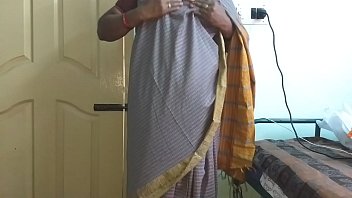 Indian Wife Vanitha In Grey Saree Shows Big Boobs And Shaved Pussy